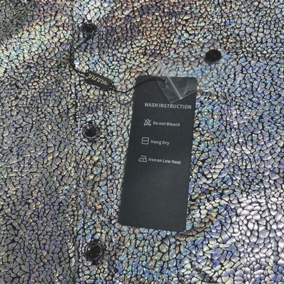 !! SOLD !!  Wulful Disco Party Shirt Metalic Holographic Nightclub Men Silver XL - Picture 10 of 16